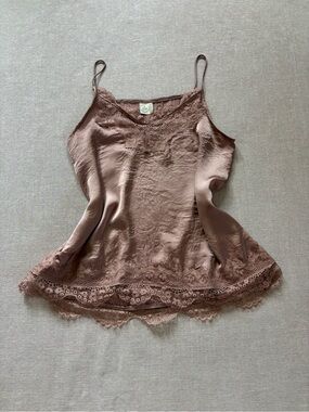 Paper Crane Rose Taupe Lace-Trim Satin Camisole